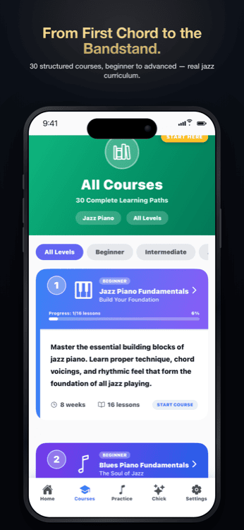 Jazz Piano Master course library screen